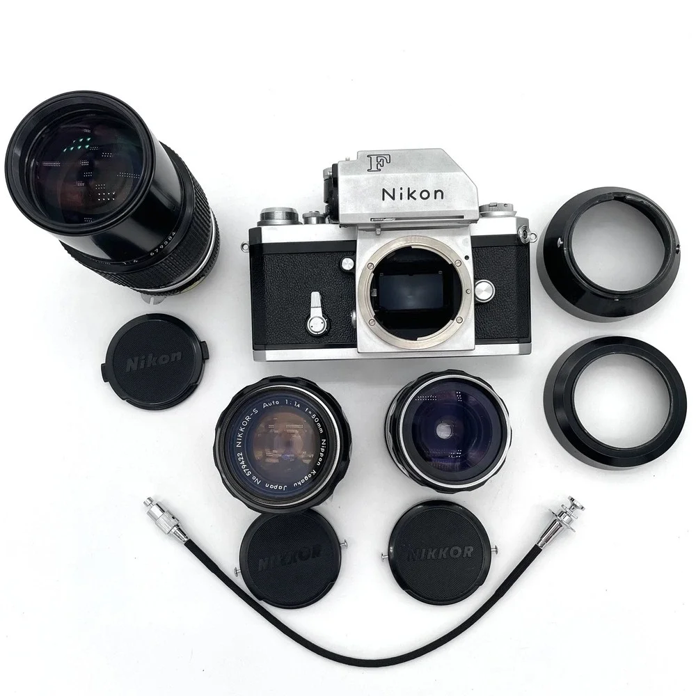 Vintage Nikon F 35mm SLR Camera Kit Nikkor Lenses 50mm 200mm Untested